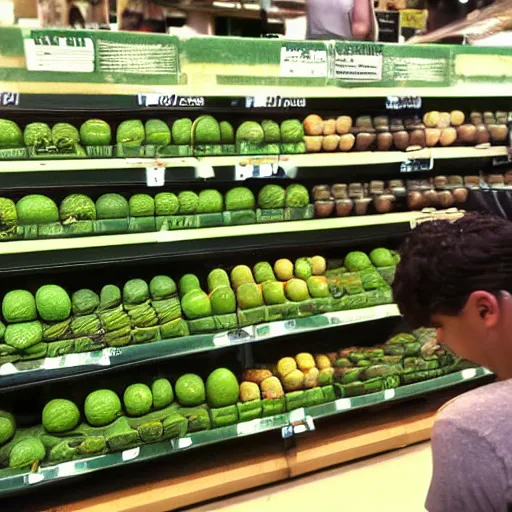 Image similar to liquid 3 d terminator cgi t 1 0 0 0 in a whole foods trying to decide which avocado to buy