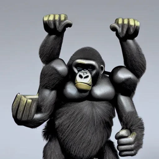 Image similar to gorilla with chainguns for arms
