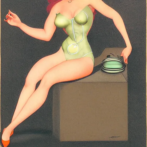 Image similar to cortana by alberto vargas, pinup