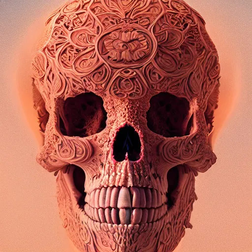 Image similar to a beautiful digital art of a detailed psychedelic coral - carved human skull made from detailed fractal by alberto seveso, jean delville, edmund dulac, jean giraud, vivid colors, octane render, redshift render