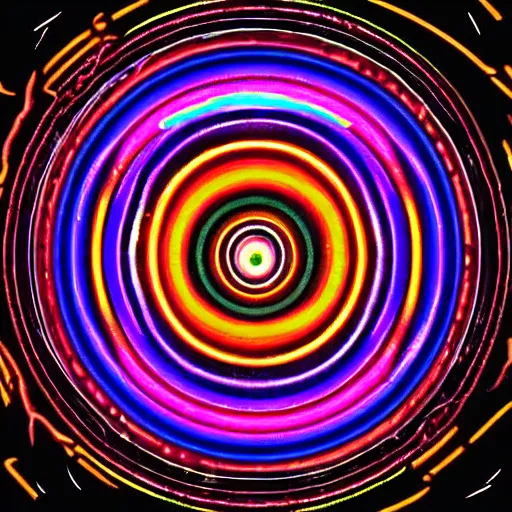 Image similar to cyberpunk neon colored blackhole mandala eye art