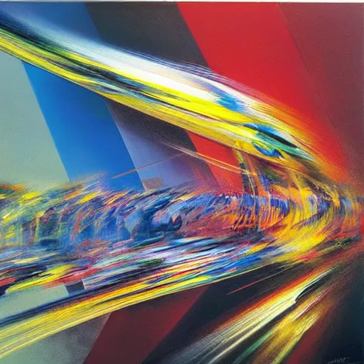 Image similar to abstract art representing momentum, oil painting by john berkey and gabriel dawe, masterwork