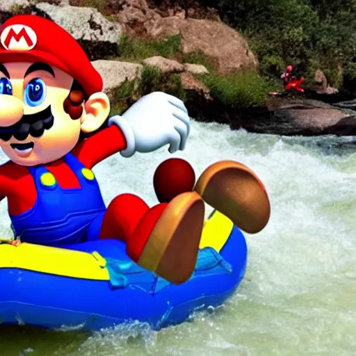 Image similar to mario rafting in a violent river