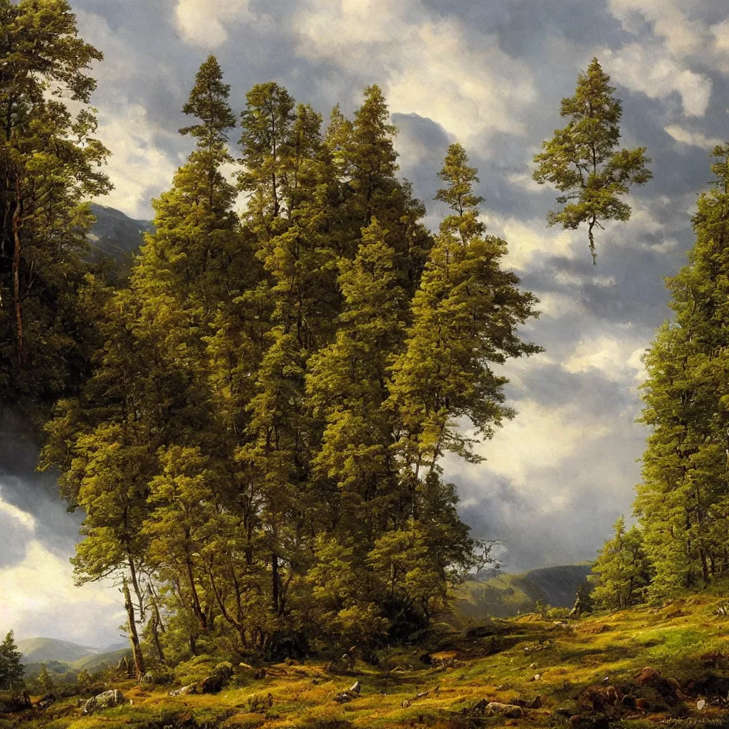 Prompt: scottish highlands, natural lighting, painting by ivan shishkin