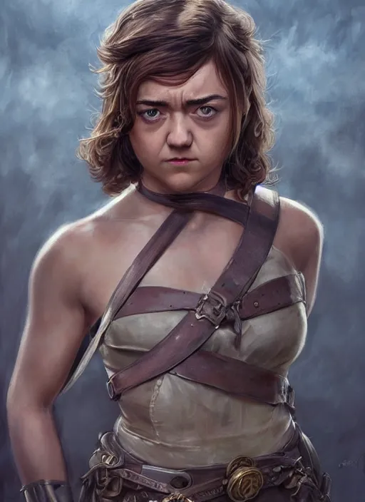 Image similar to muscled Maisie Williams as a ruggedly handsome heroine, intricate, elegant, highly detailed, centered, digital painting, artstation, concept art, smooth, sharp focus, illustration, artgerm, donato giancola, Joseph Christian Leyendecker, WLOP, Artgerm