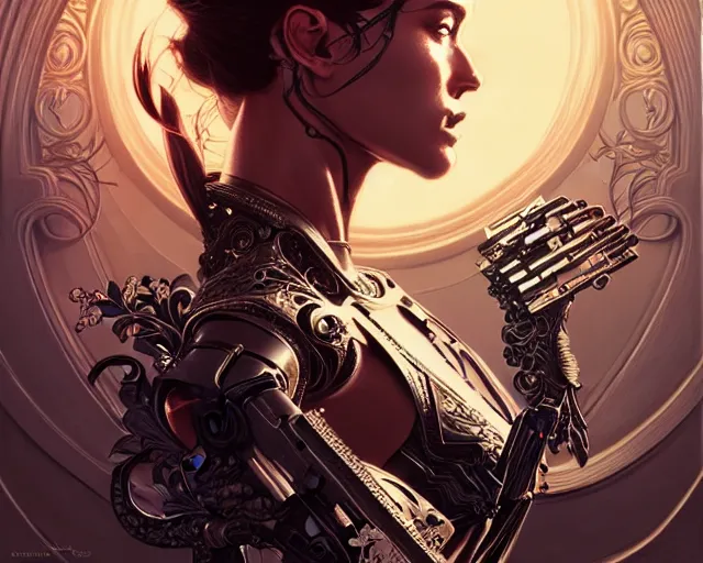 Prompt: Terminator T800, art nouveau, fantasy, intricate flower designs, elegant, highly detailed, sharp focus, art by Artgerm and Greg Rutkowski and WLOP