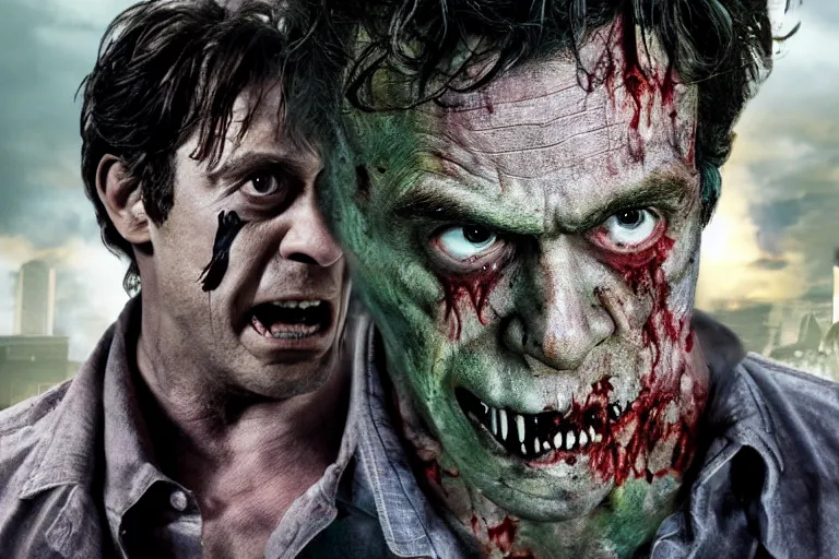 Image similar to film still of zombie zombie Bruce Banner as a zombie in new avengers movie, 4k