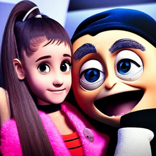 Image similar to ariana grande holding gru from despicable me movie hand 4k