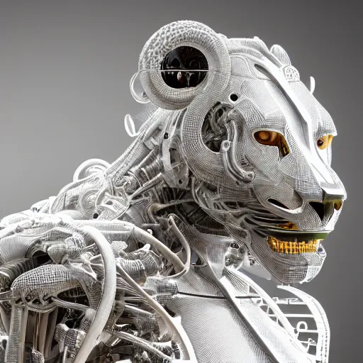 Image similar to complex 3 d render hyper detail portrait of a mechanical lion human cyborg, tooth wu, sci fi, full body, intricate, art by kazuhiko nakamura and hajime sorayama and greg rutkowski, 8 k octane detailed render, post - processing, intricate futuristic mechanic parts, maya, sharp focus, blender, cinematic lighting + masterpiece, trending on artstation