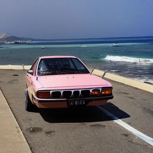 Prompt: bosozoku car in front of the Mediterranean coast