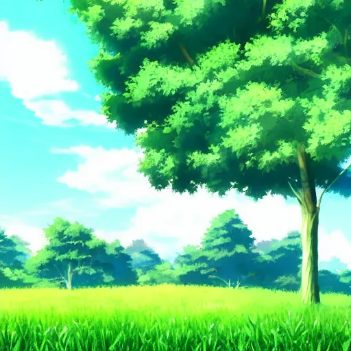 Image similar to green meadow, in anime style, beautiful green, nature, 4 k,