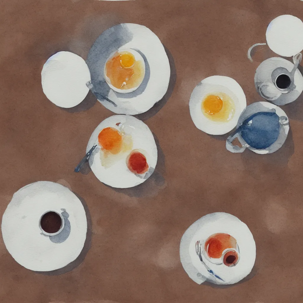 Image similar to a zen breakfast, minimal, water color, very detailed, 4K