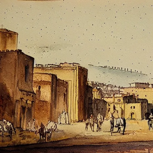 Prompt: tunis in the 1 8 0 0 s, watercolor, history, city