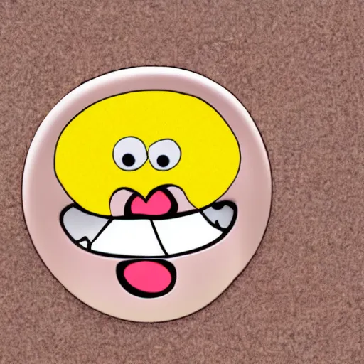 Prompt: circular yellow smiling cartoon face licking itself, very happy, YUMMYS CALLS