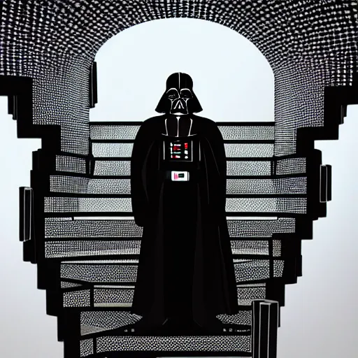 Image similar to Darth Vader walking down an infinite spiral staircase made out of diamonds,