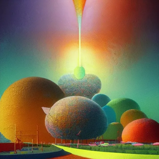 Prompt: beautiful colourful scene. digital artwork by vincent bons, beeple, michael whelan, remedios varo and gerardo dottori. grainy and rough. interesting pastel colour palette. beautiful light. oil and water colour based on high quality render.