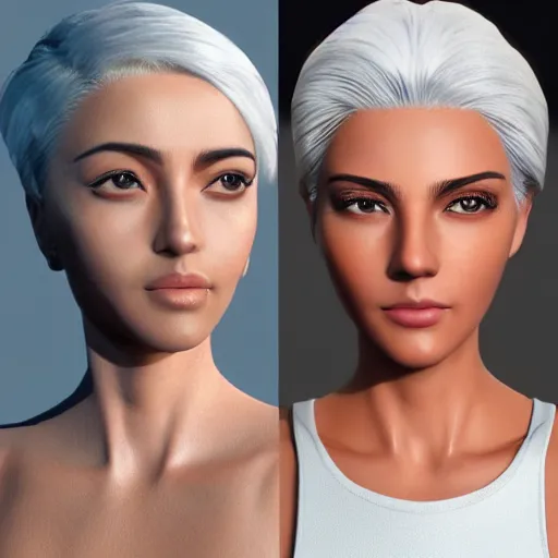 Prompt: “These 3D portraits are unbelievably incerdibly realistic. unreal engine 5. nvidia hairworks. RTX. portrait of Gorgeous girl with white hair and perfect face. In bodysuit. very high detailed. By Charli Amani. ultra by Vishwesh Taskar By Bobbang. perfect facial detail, beautiful, elegant. Portrait. Trenfing Artstation Pro .