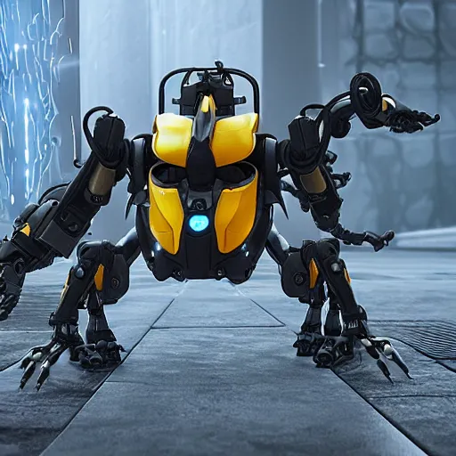 Image similar to hard surface, robotic platform, based on bumblebee, 6 claws, unreal engine