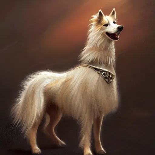 Image similar to a concept art of a paladin shetland sheepdog with armor, elegant, highly detailed, digital painting, concept art, smooth, sharp focus, illustration, art by artgerm and greg rutkowski and alphonse mucha,artstation,deviantart,FAN ART,Unreal Engine,face enhance,8K,golden ratio,cinematic lighting H 704