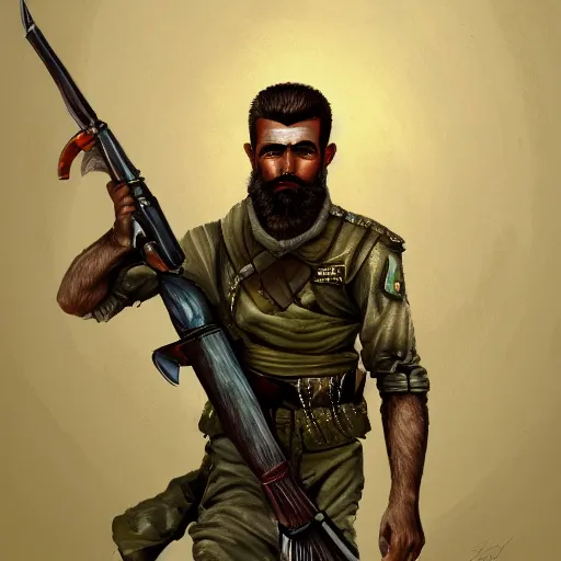 Image similar to ! kurdish! legionnaire soldier, highly detailed, digital painting, artstation, award winning art, sharp focus, incredibly strong and tall