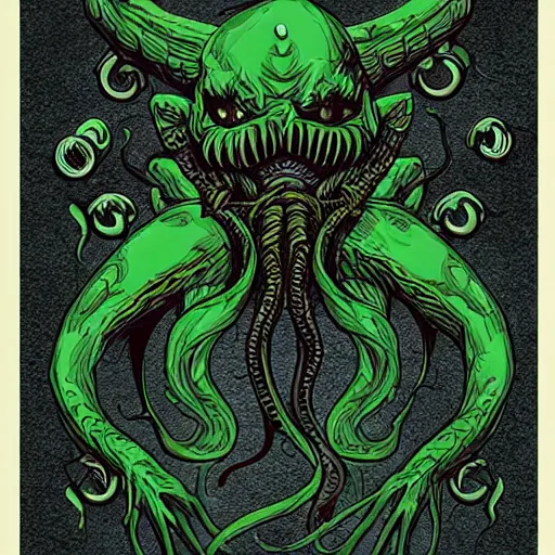 Prompt: 2d cthulhu illustration, simplified forms, high detail, in the style of Beistle studio lighting