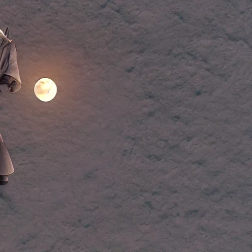 Prompt: a realistic image of gandalf in mars under a full moon