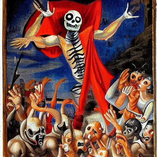 Image similar to danhausen waving to the crowd dante's inferno!!! medieval painting, oil painting