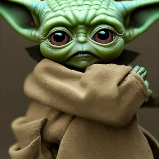 Prompt: Baby yoda, very cute, accurate, hyperdetailed, intricate detail, insanely detailed and intricate, edge to edge, solid color background intricate, highly detailed, smooth, sharp focus, detailed, high contrast, full frame, oil painting