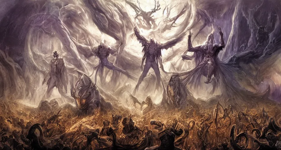 Prompt: concept art of the supernal realm'the primal wild'from the modern supernatural arcane magical thriller tabletop rpg'mage : the awakening ', by david mattingly and alan lee and michael whelan and michael william kaluta and francisco goya. realistic 8 k matte painting with photorealistic hd lighting.
