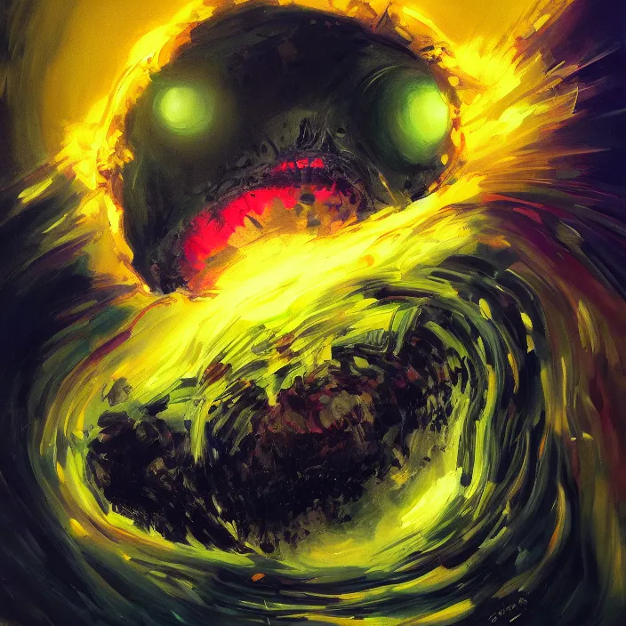 Prompt: cinematic portrait of a tennis ball monster in the abyss of space, oil on canvas, masterpiece, trending on artstation, featured on pixiv, cinematic composition, dramatic pose, beautiful lighting, sharp details, hyper-detailed, HD, HDR, 4K, 8K, art by Basil Gogos