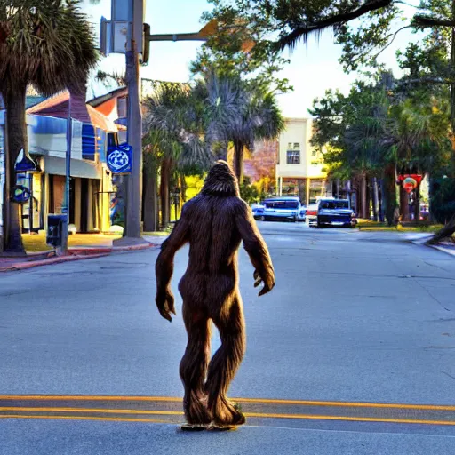 Image similar to bigfoot walking down the street in downtown Pensacola Florida