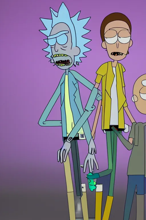 Image similar to 3d final render, hiper-realistic Rick and Morty, detailed, 8k