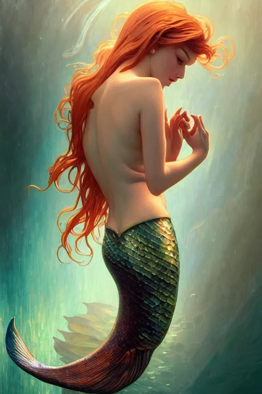 Image similar to a very beautiful mermaid, fantasy, portrait, sharp focus, intricate, elegant, digital painting, artstation, matte, highly detailed, concept art, illustration, ambient lighting, art by ilya kuvshinov, artgerm, Alphonse mucha, and Greg Rutkowski