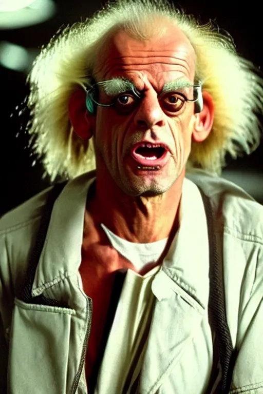 Image similar to a man who looks like christopher lloyd as doc brown back to the future, flux capacitor