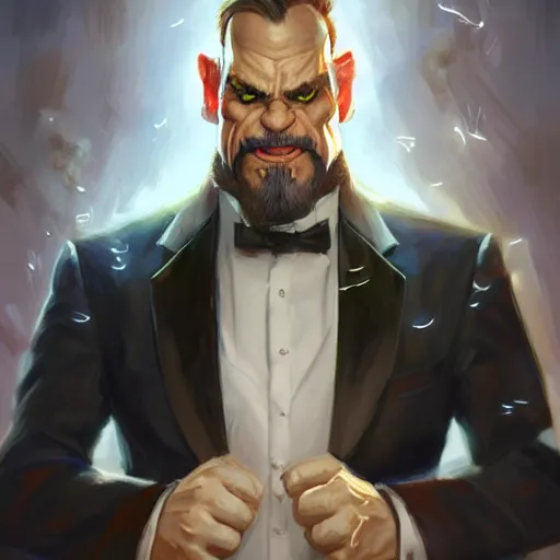 Prompt: portrait of a man - ogre wearing a tuxedo, cinematic lightning, d & d, fantasy, highly detailed, digital painting, sharp focus, illustration, art by artgerm and greg rutkowski and magali villeneuve