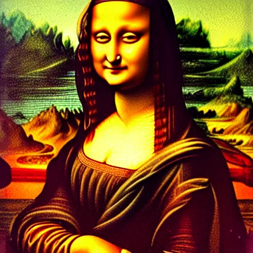 Image similar to an indian woman's painting in the style of mona lisa by leonardo da vinci