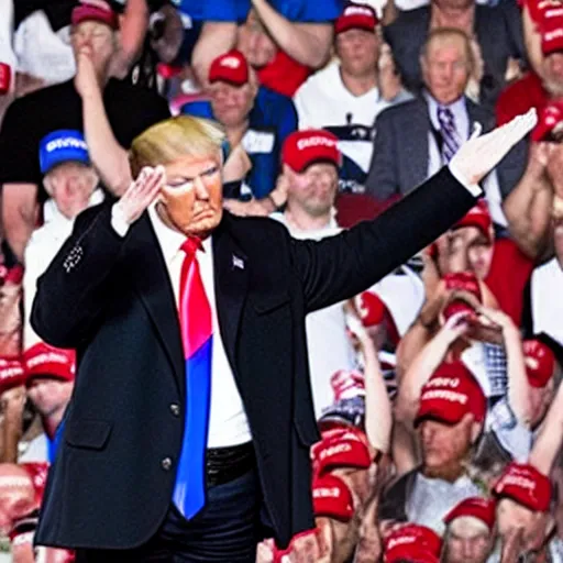 Image similar to still of donald trump saluting hitler at a rally, hyper realistic photo