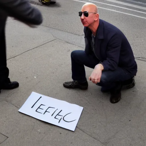 Prompt: jeff bezos begging on the street, highly detailed, photograph