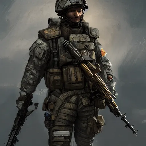 Image similar to arma 4 soldier, by feng zhu, highly detailed, excellent composition, cinematic concept art, dramatic lighting, trending on artstation