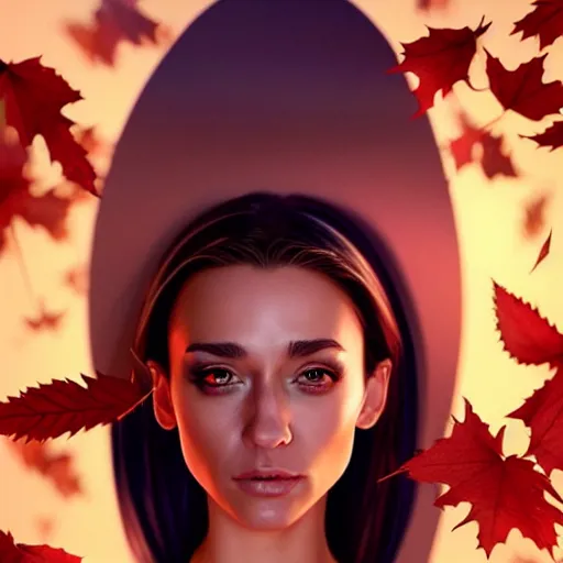 Prompt: beautiful stella maeve magician, in the style of artgerm, tom bagwell, realistic character concept, bird's eye overhead shot, elegant pose, spooky, illustration, symmetrical face and body, volumetric lighting, detailed realistic symmetrical eyes, 8 k, single face, insanely detailed and intricate elegant, autumn leaves