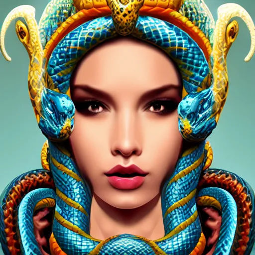 Image similar to queen of snakes, crown of snakes, blue skin, digital art, artstation