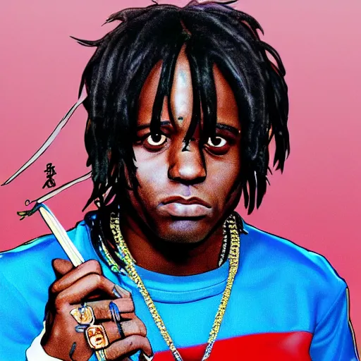Image similar to Rapper Chief Keef in a Japanese anime 4K quality super realistic digital art