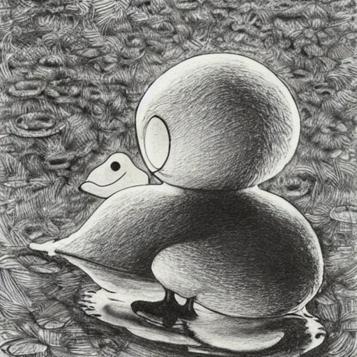 Prompt: cute duck detailed micron drawing illustrated by stephen gammell, maurice sendak, graham ingels