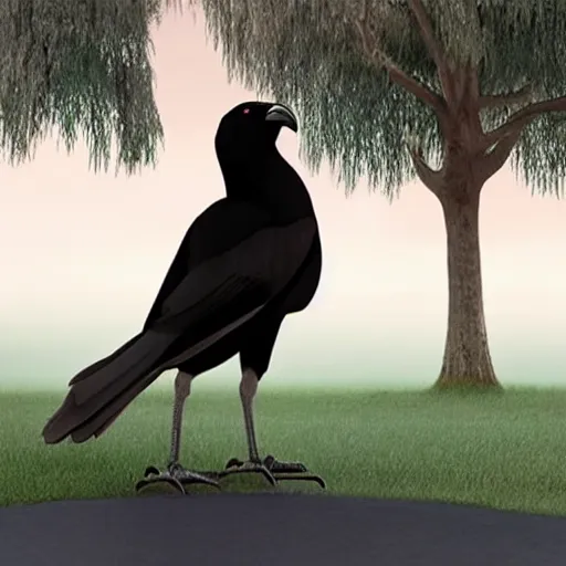 Image similar to a giant crow with a large straight black beak, photorealistic computer animation, film by Jon Favreau