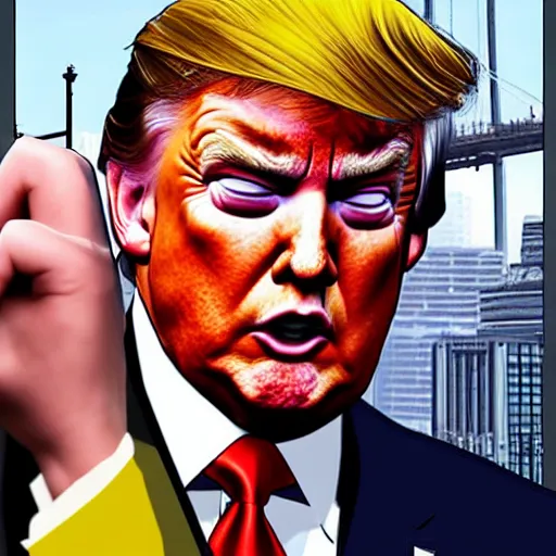 Prompt: angry donald trump. gta v cover art.