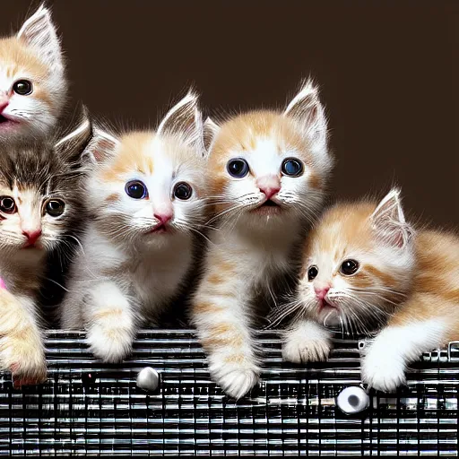 Image similar to an amazing award winning photo of kittens playing in a band, very detailed and sharp, 4k hdr, masterpiece