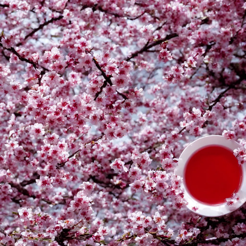 Image similar to photo of sakura cherry blossom tea, beautiful, high detail, recipe, cinematic