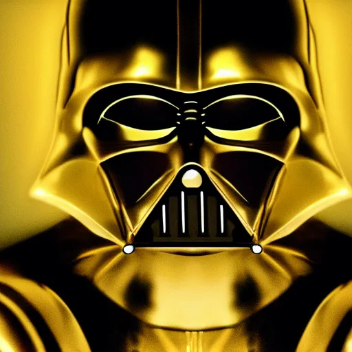 Image similar to golden colored darth vader, photograph, 4k, trending on artstation