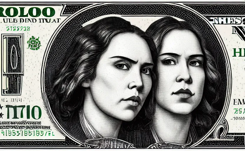 Image similar to reylo kissing, american dollar bill