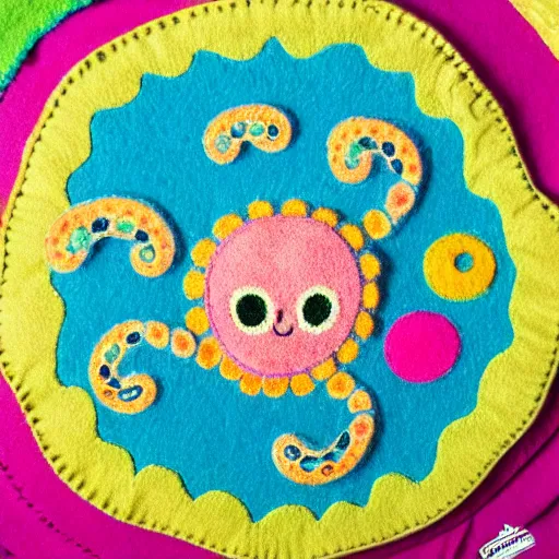 Prompt: a cute octopus in a colorful ornate felt mandala with fine details